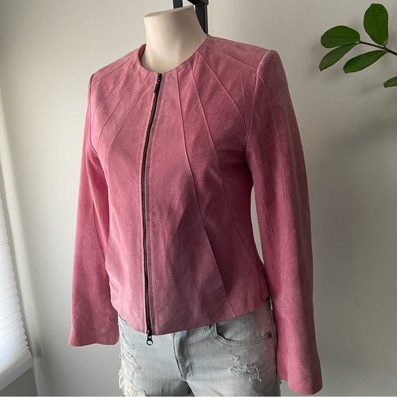 Zipcode Genuine Suede Leather Pink Round Neck Zip Up Barbie Size Small - Picture 6 of 12